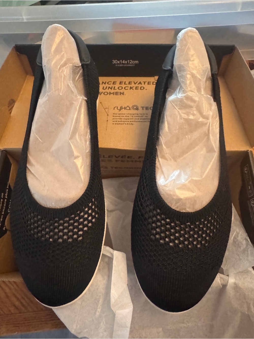 Ryka Black Knit Cleverballet Slip-On Flats for Women — wide width Sz 8.5